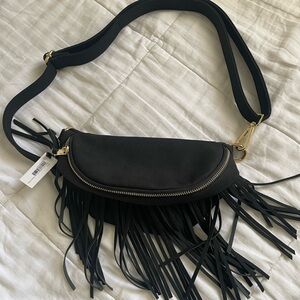 Chic Black Crossbody Bag with Fringe Tassels